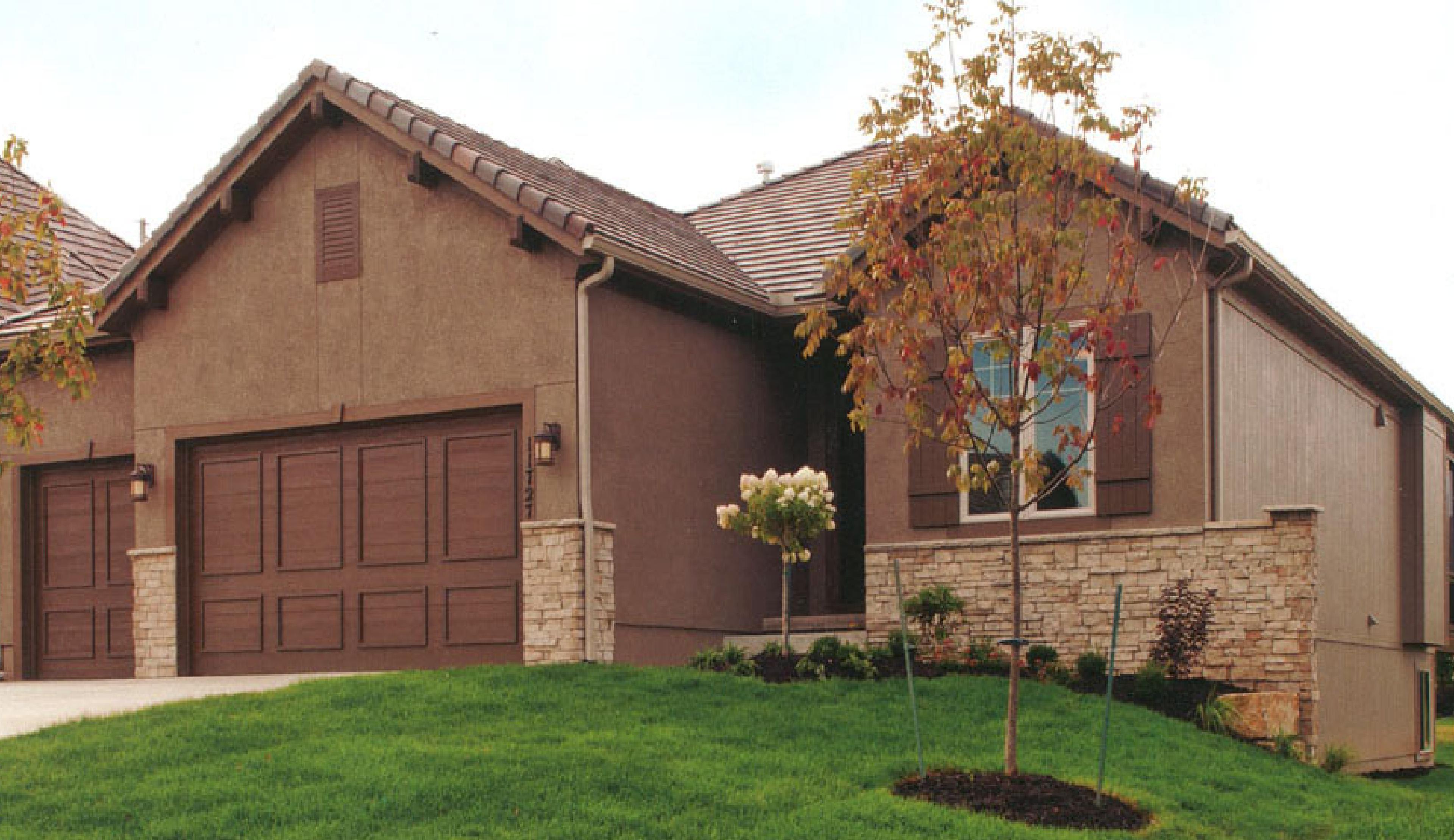 Modern suburban house with stone accents