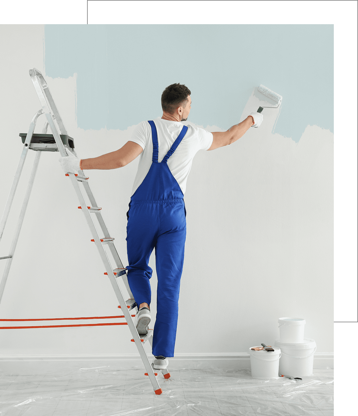Room being painted light blue