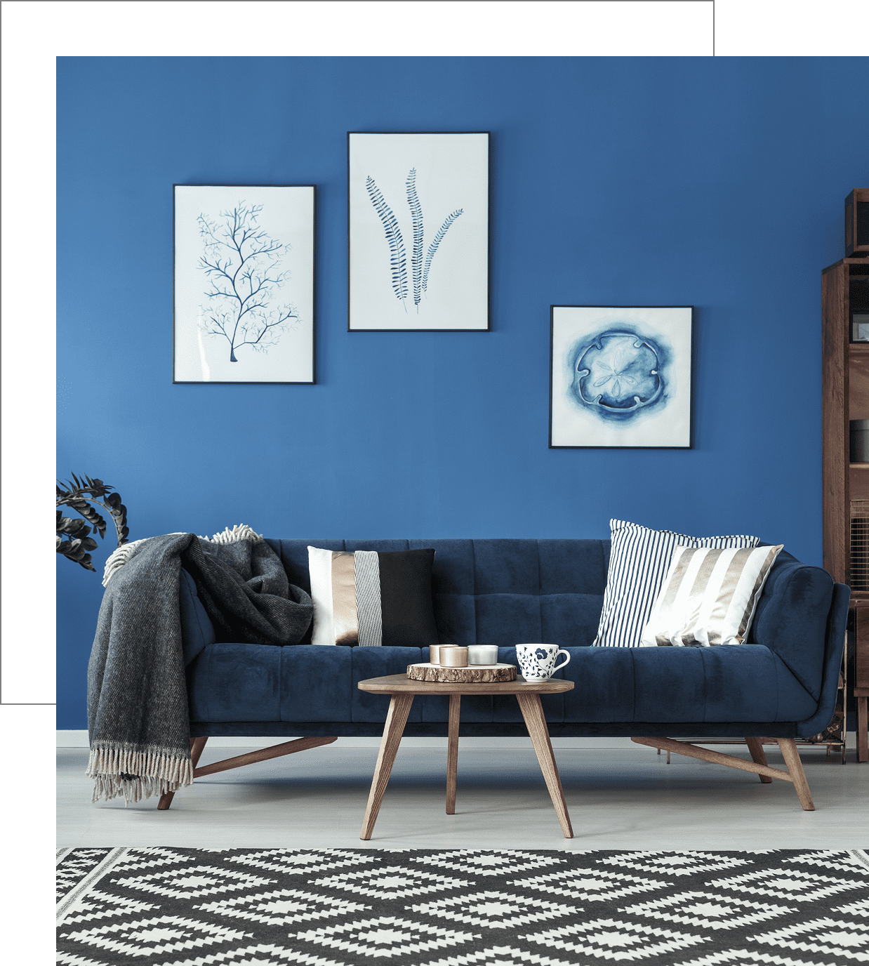 Blue sofa in modern living room