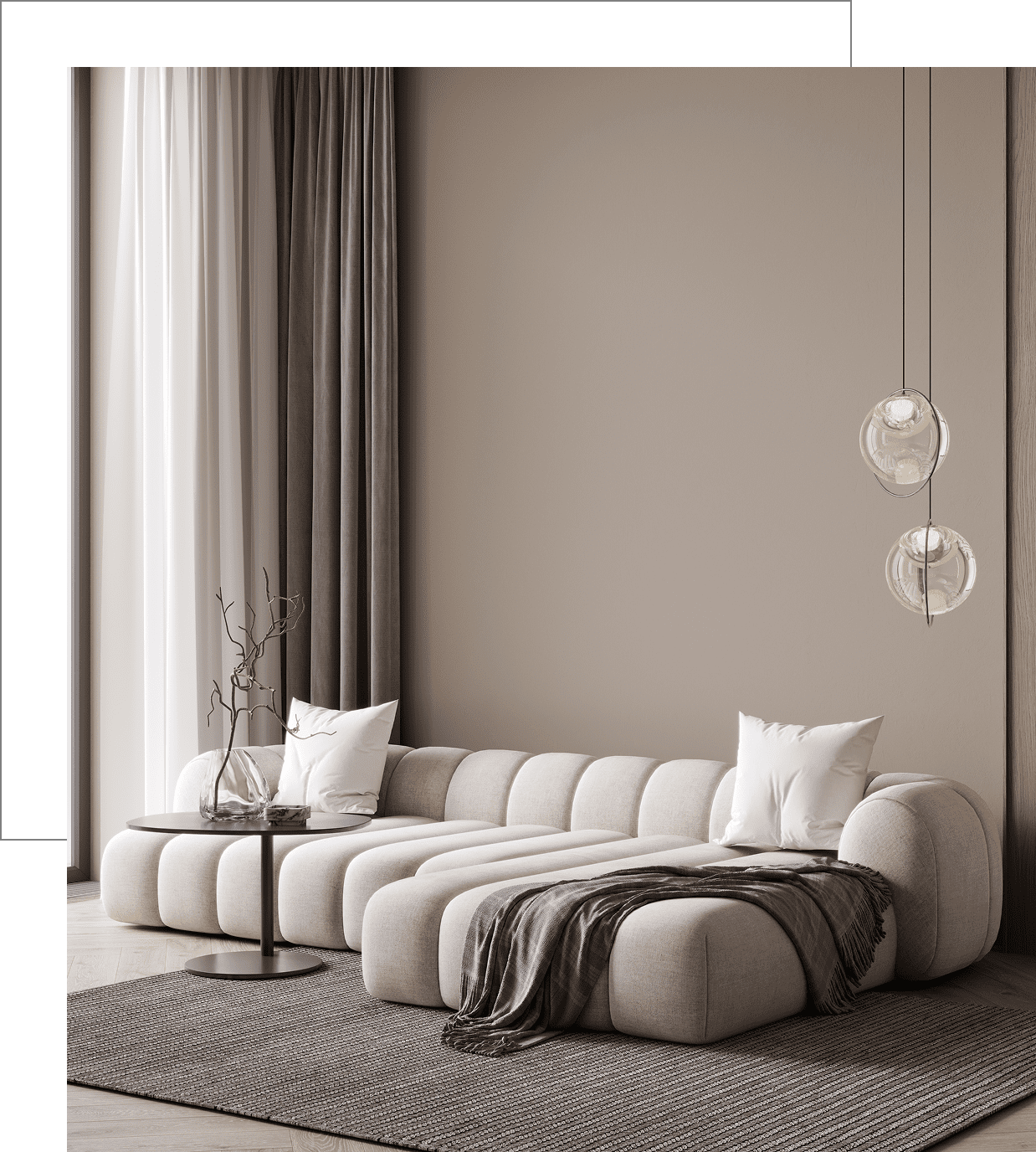 Elegant beige interior design with sofa
